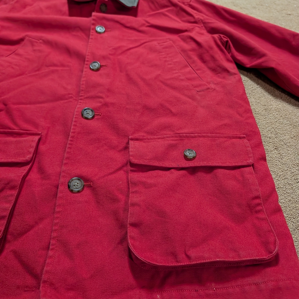 Lands End Vintage Red Canvas Chore Coat with Leather Collar - Picture 5 of 16